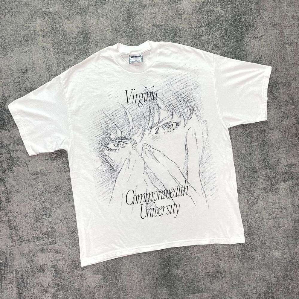 Inspiration American washed vintage anime printed short sleeved T-shirt casual versatile
