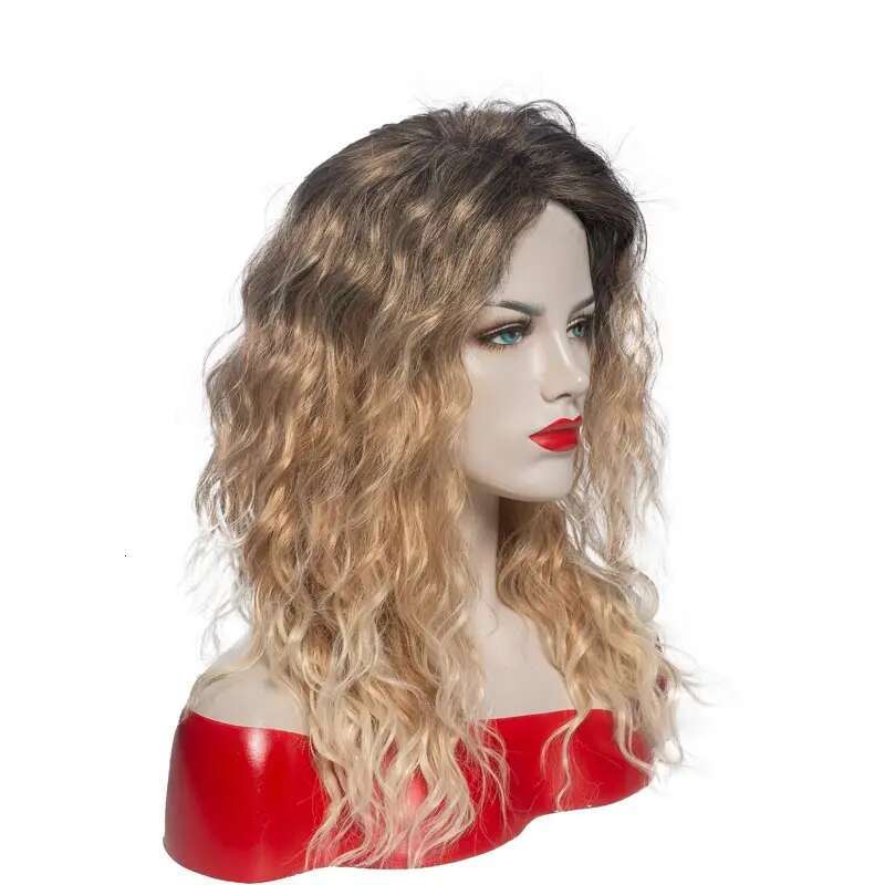 Womens Fashion Long Wavy Synthetic Hair Blonde Ombre Curly Wigs Fluffy Heat Resistant Fancy Dress Party For Lady Perucas