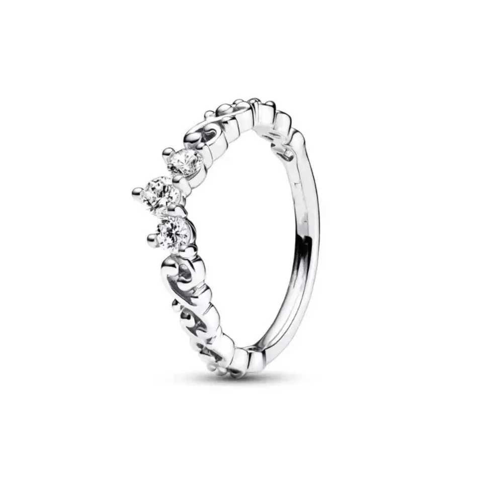 Authentic 100% 925 sterling silver romantic crown heart-shaped flower wings for women exquisite jewelry anniversary gift sparkling ring W250111