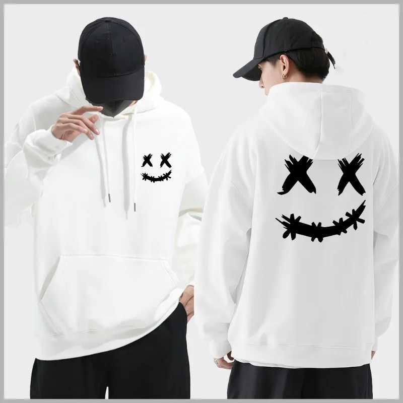 Spring and Autumn Wool Mens Hoodie Double Smile Printed Sweatshirt Street Clothing Rap Singer Loose Womens Zipper Casual Hoodie W250110