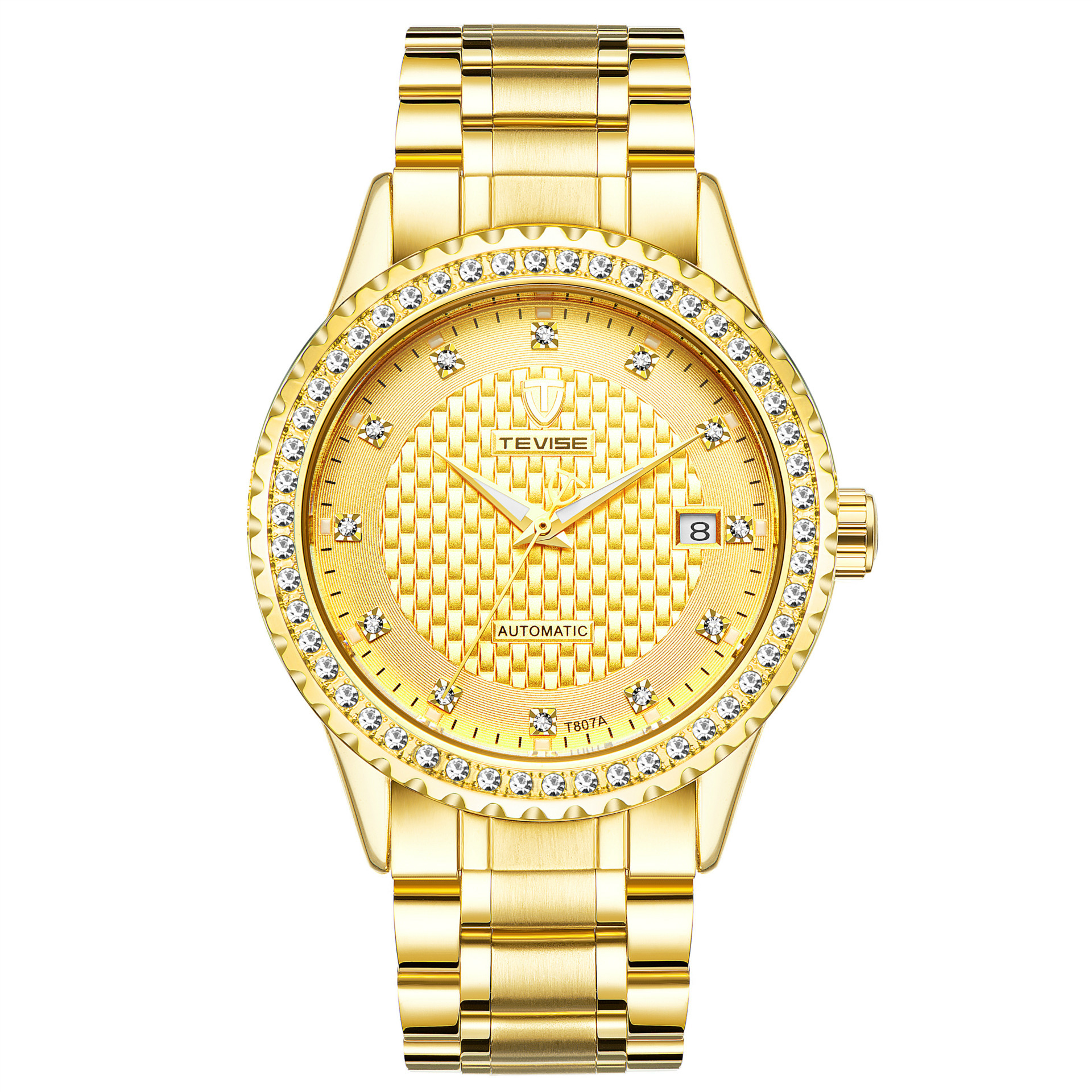 TEVISE Automatic Mechanical Mens Watch Business Casual Gold-plated Diamond encrusted High-end Wrist Watch high quality T048-T807A