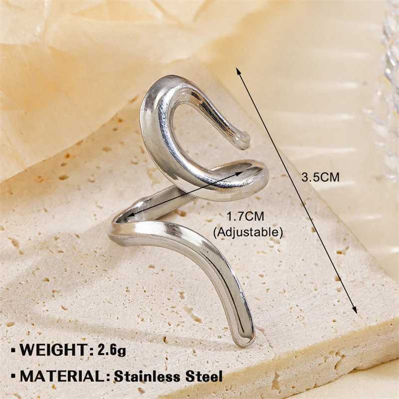 Fashionable gold stainless steel open ring womens retro metal geometric hollow adjustable ring party jewelry W250111