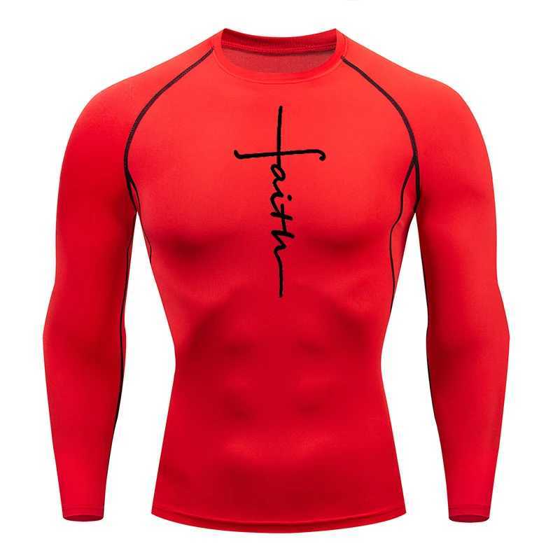 Christian Workout Compression Shirt Graphic Long Sleeve Rash Guard Sports Quick Drying T-shirt Top Mens Fitness Underwear W250111