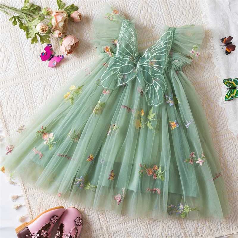 0-5 year girls summer butterfly dress new fly sleeve mesh princess dress baby girls floral embroidery clothing W250111