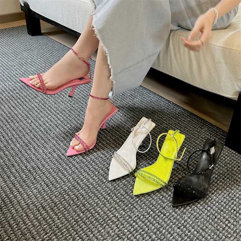 New Arrival Eilyken Summer sexy crystal narrow buckle strap womens sandals Pointed Toe high heels party shoes Zapatillas Mujer T250110