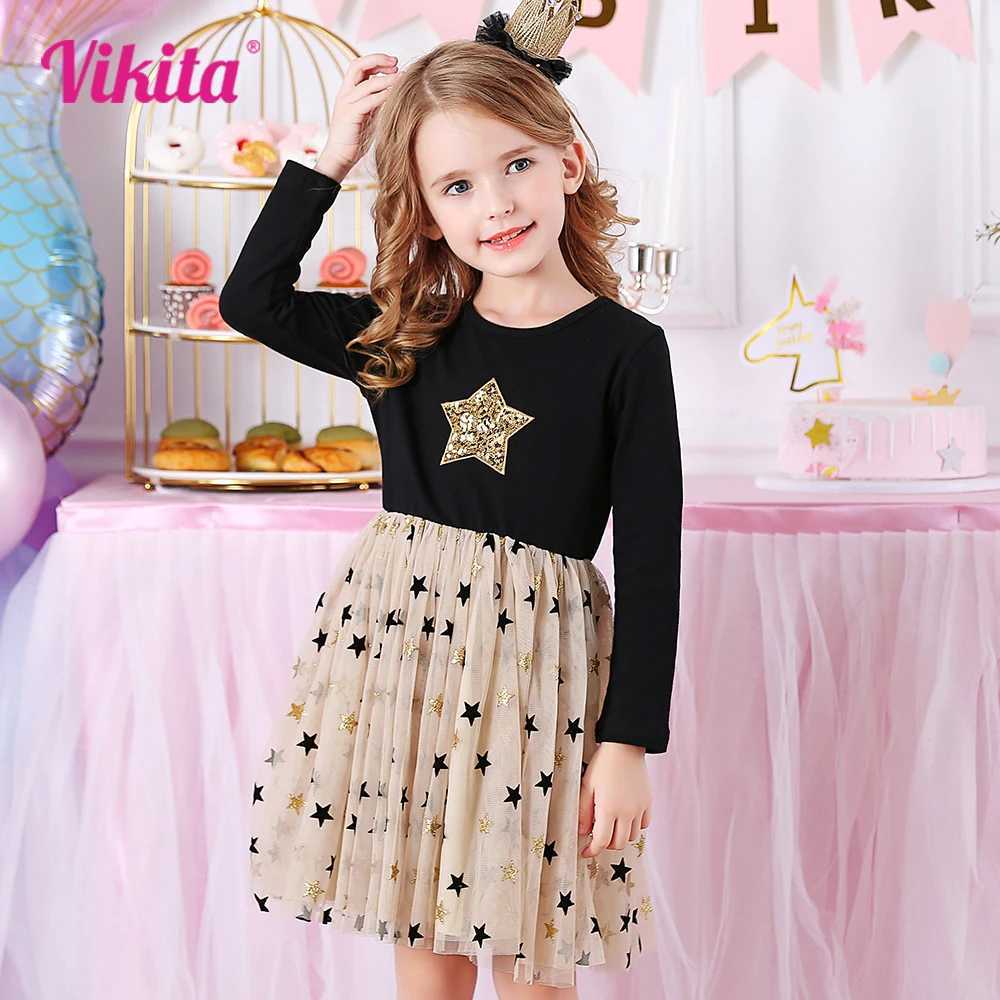 Vegeta Childrens Autumn Girls Dress Star Glitter Princess Dress Girls Long Sleeve Par Vest Girls Dress Childrens Clothing W250111