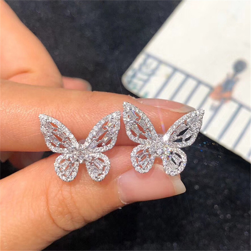 Stud Earrings For Women 925 Silver Needle Butterfly Cubic Zirconia Temperament Brincos Simple Earring Fine Jewelry CCE730
