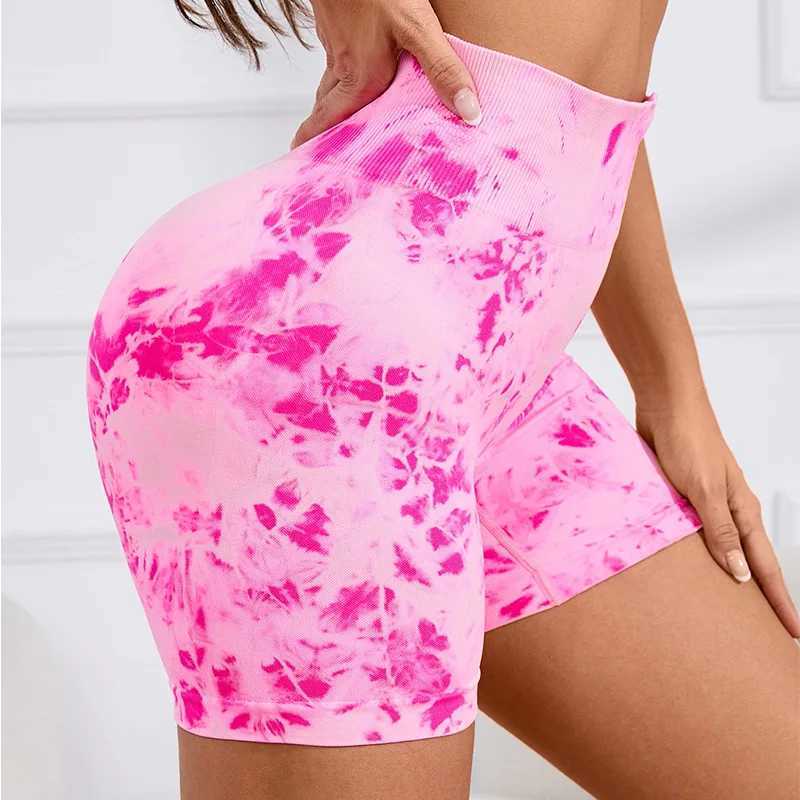 Tie dye plus size womens Yoga wear Fitness shorts Fitness womens clothing Lift hip high waist pink plus size cycling pantsXJ250111