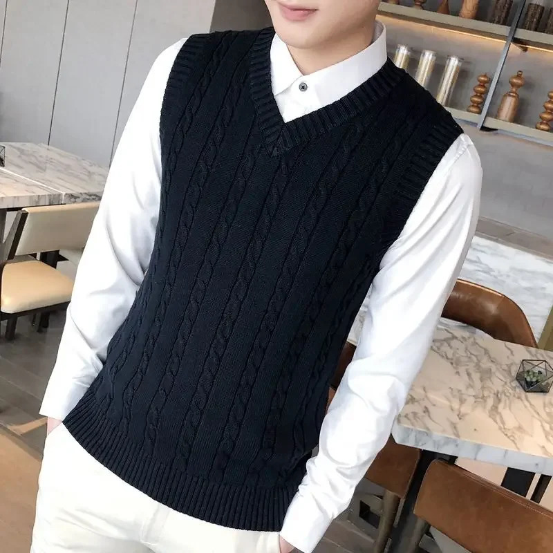 Knit Sweater Male Solid Color Sleeveless Plain Mens Clothing Blue Vest Waistcoat Jumpers Plus Size Selling Products 2024 A 250107