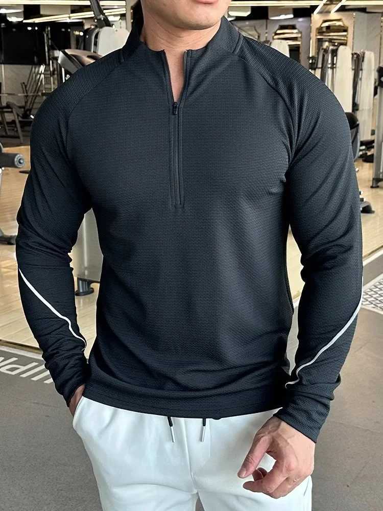 Mens running sportswear fitness top ultra-thin fit high elasticity solid color fast drying long sleeved tight training suit W250111