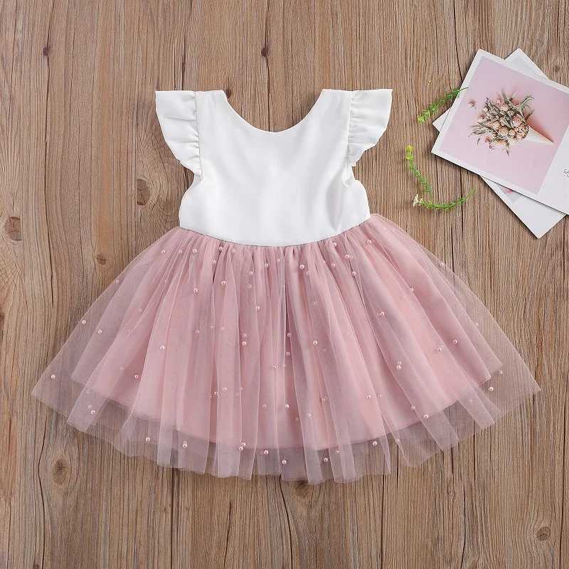 Baby Summer Clothing Preschool Children Baby Girls Princess Bow Tutu Dress Par Wedding Bead Pageant Dress 6M-5T W250111