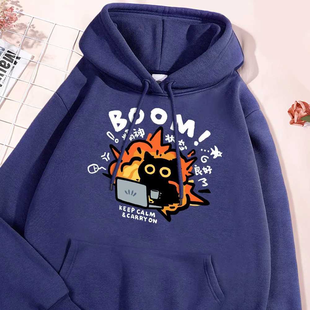 Good psychological state pure mens cartoon cat hoodie autumn British style sportswear hip-hop soft and comfortable hoodie mens clothing W250110