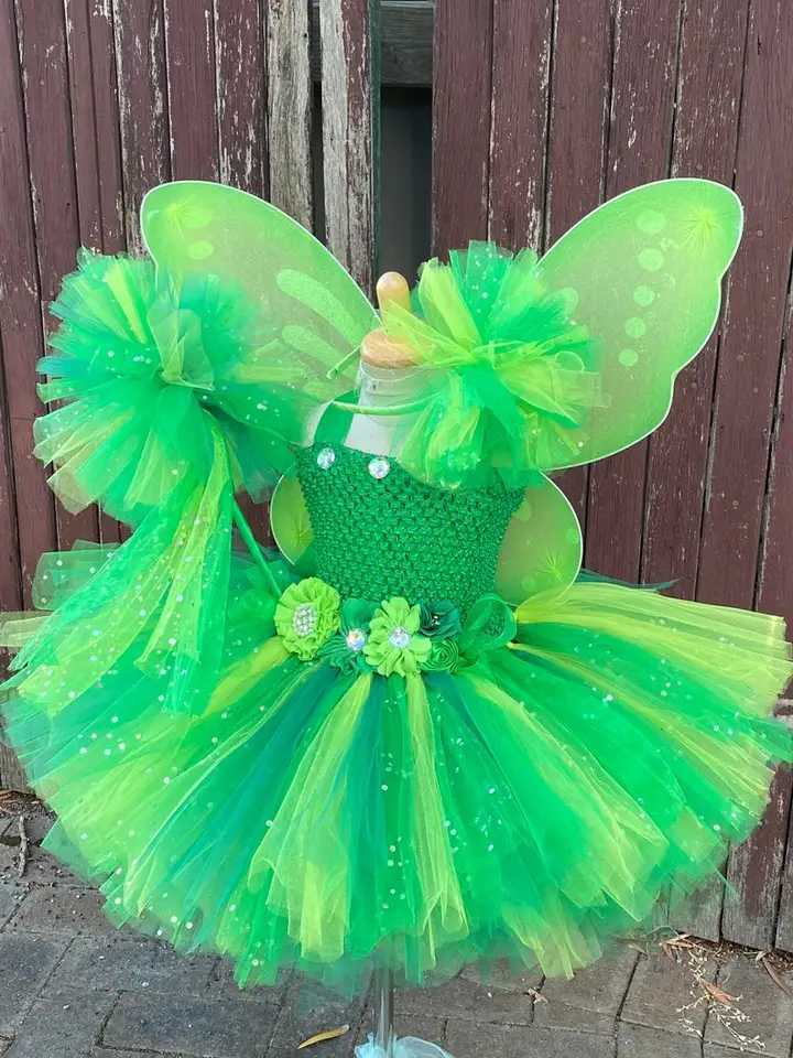 Girl Green Flower Fairy Dress Childrens Flash Tutu Dress Butterfly Wings and Clockwork Set Childrens Role Playing Par Clothing W250111