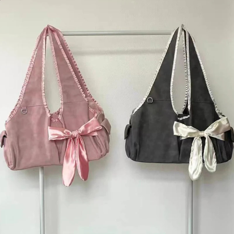 cute bow shoulder bag niche large capacity handbag Fashion underarm Tote bag 250106