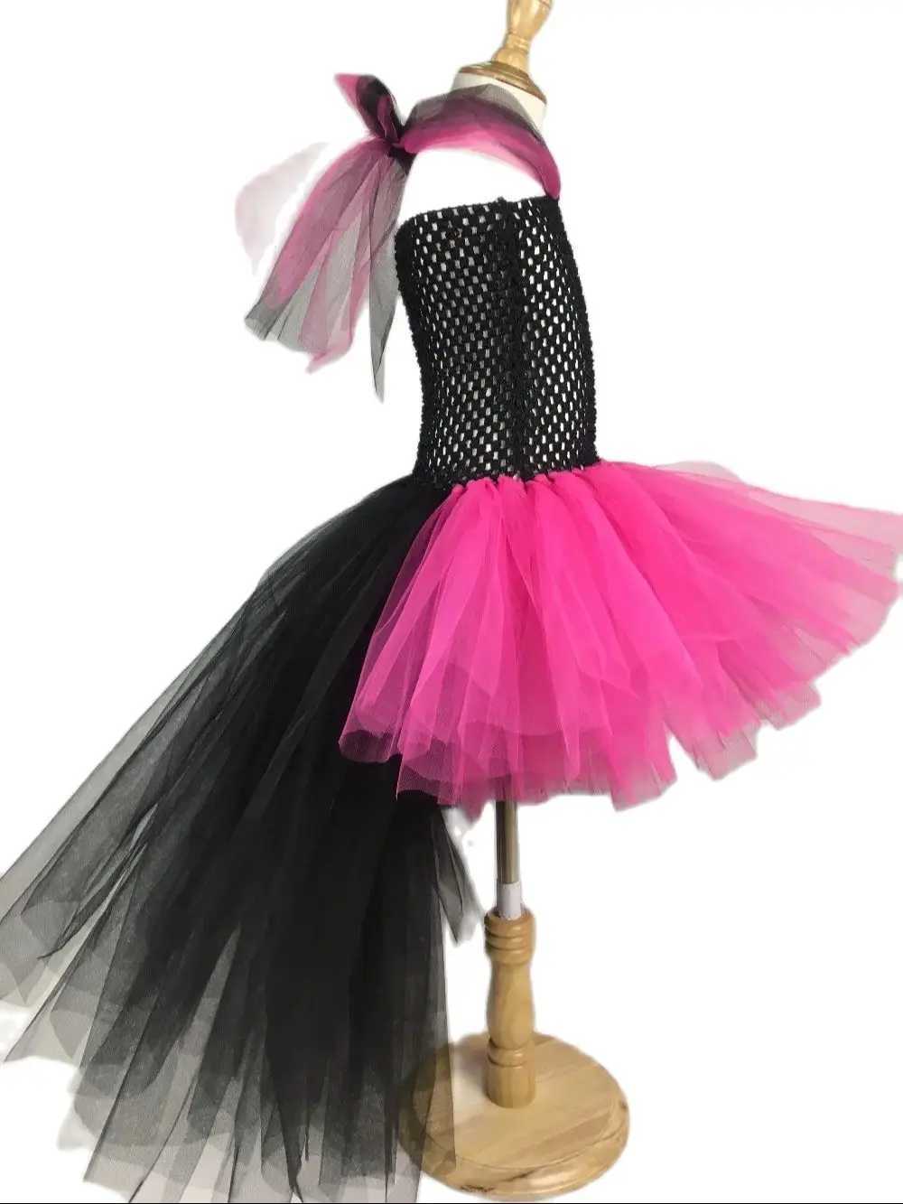 Cool girl rock queen Tutu dress baby fluffy crochet chiffon dress childrens role-playing costume childrens birthday party tracking dress W250111
