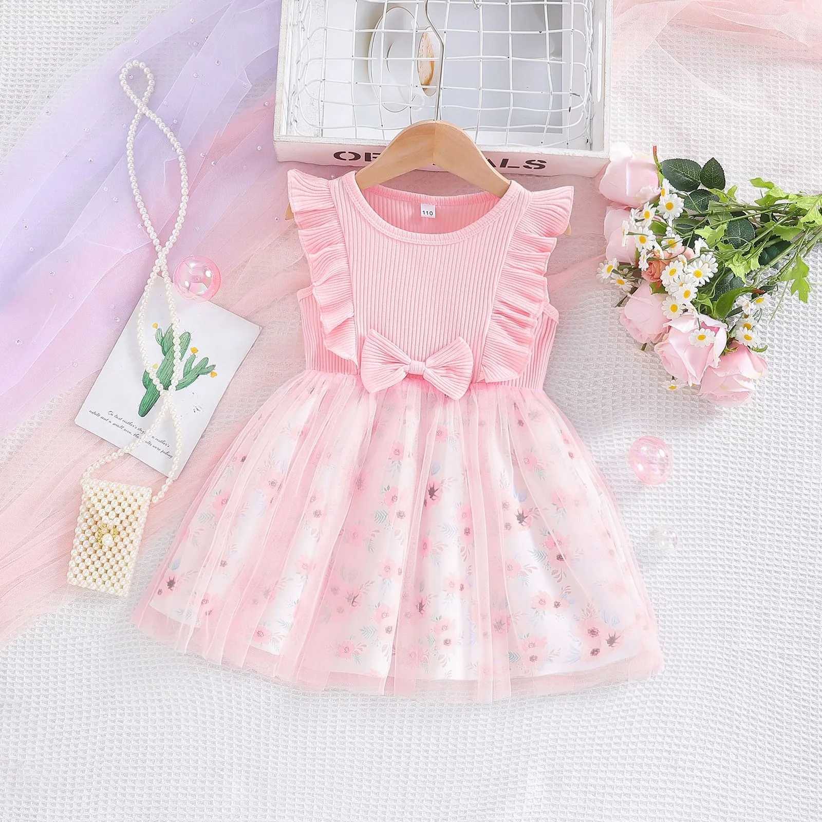 2025 New Womens Sleeveless Childrens Clothing Summer Princess Dress Par Baby Dress Childrens Clothing Flower 1-6Y W250111