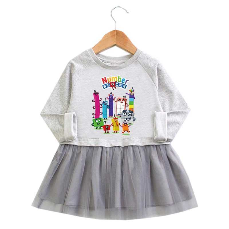 Preschool girl autumn long sleeved Tutu Par birthday dress childrens fashion digital pattern 2-7Y childrens girl dress W250111