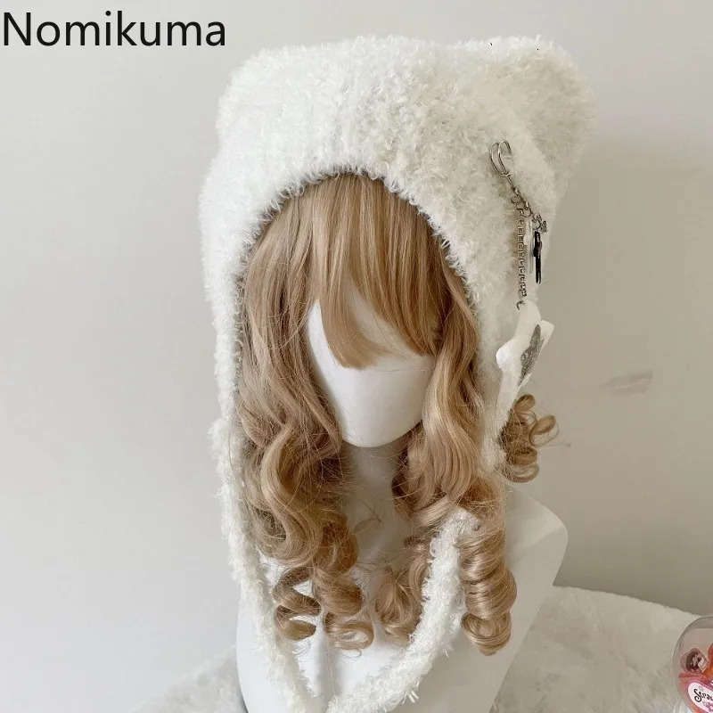 Y2K Cute Star Knitted Bean Hat Ins Cute Japanese Gorilla Knitted Wool Warm Hat Autumn Winter Cat Ear Horn Womens Hat 250110