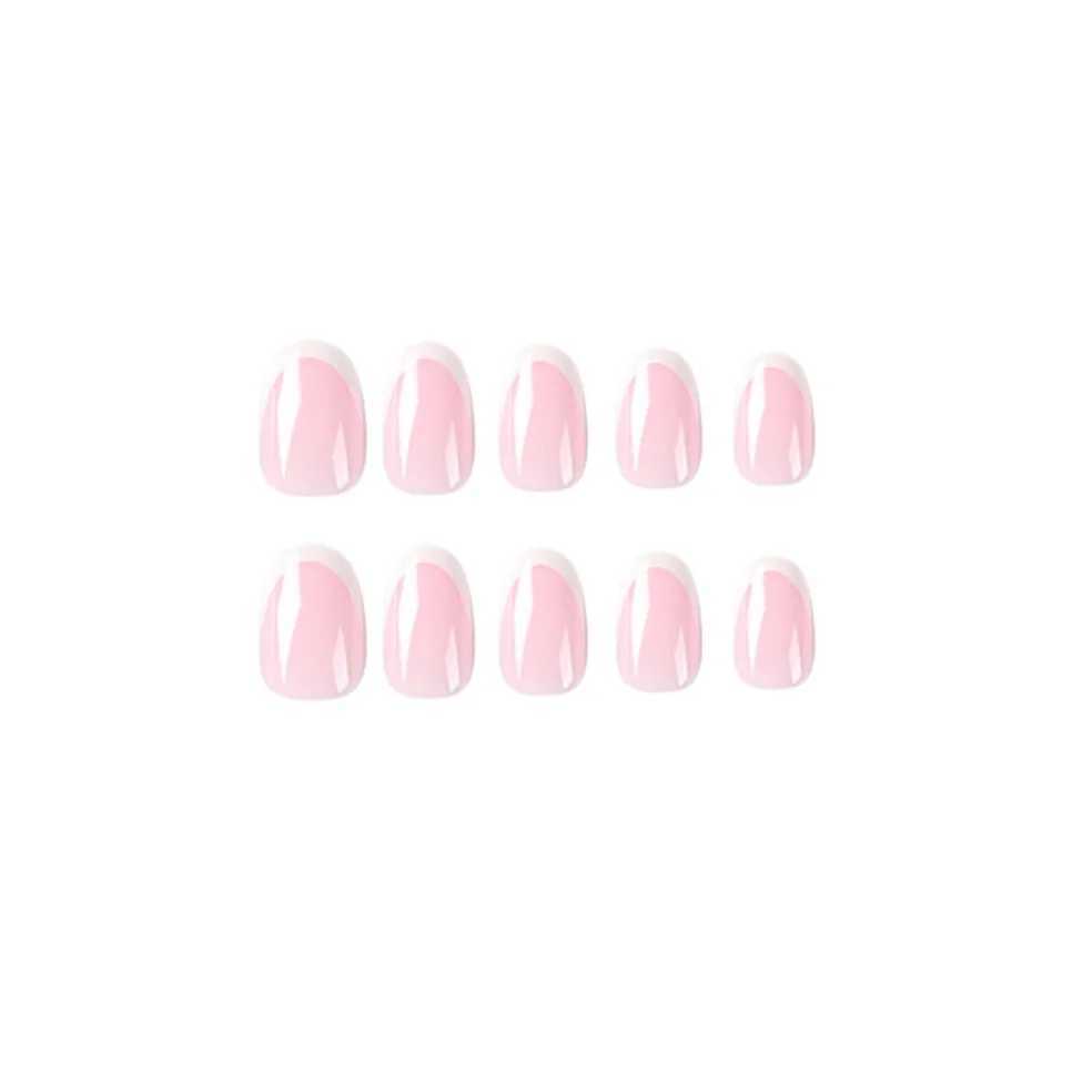 24P French Oval False Nails Girls White Edge Design Nude Color Wearable Press on Nail Full Cover Short Acrylic Almond Fake NailsXJ250110