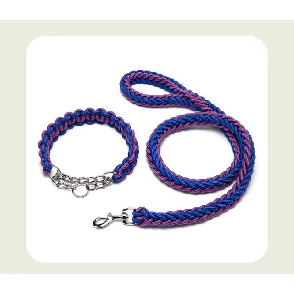 Black Braided Dog Rope Leash Durable Nylon Collars with Lights for Dogs and Cats for WalkingC250111