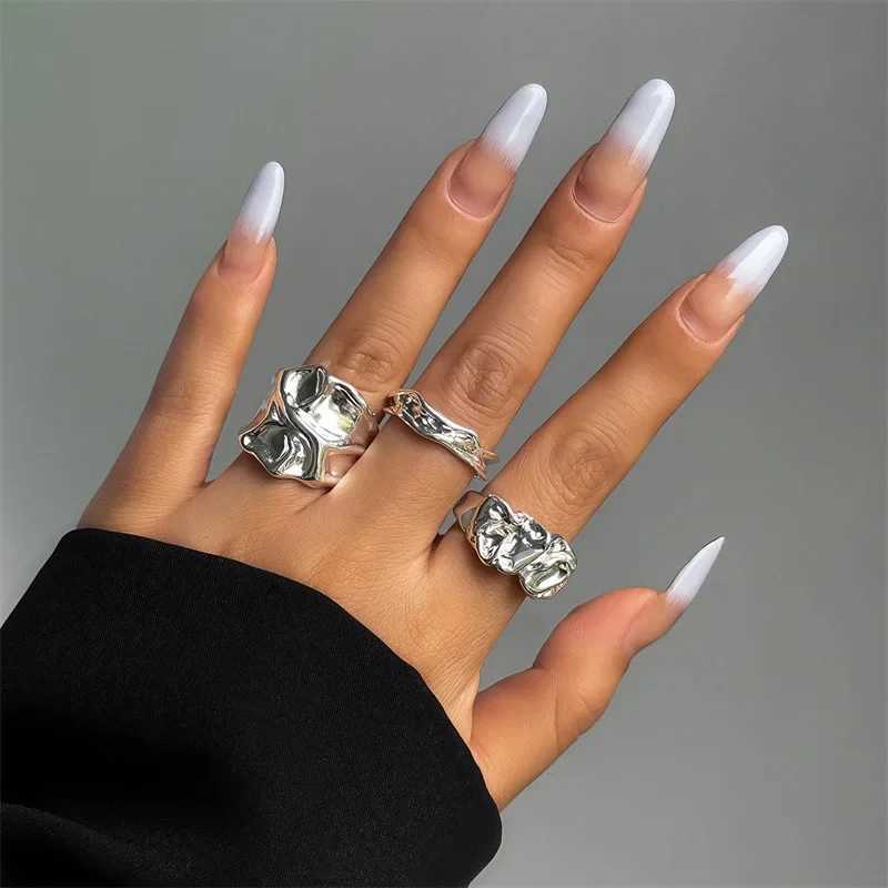 Punk Gold Liquid Ring Set Womens Fashion Irregular Wave Metal Finger Ring Aesthetics Self Gothic Jewelry Birthday Gift W250111