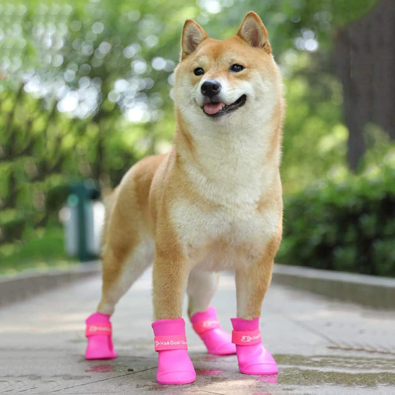 Cute Dog Rain Snow Boots Candy Colors Rubber Waterproof Anti-Slip Pet Waterproof Rain Shoes for Small Medium Dogs Outdoor Shoe Dog Ankle Boots Pet Rai