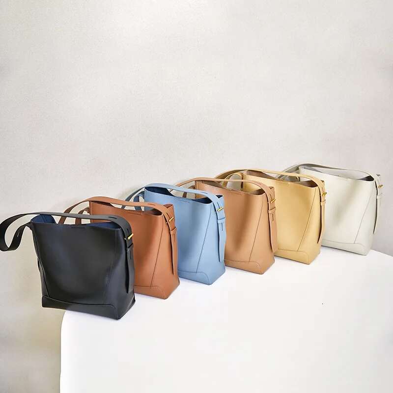 High Quality Women Bucket Solid Bag Split Leather Lady Handbag One-Shoulder Messenger Girl Commute Tote High-Capacity