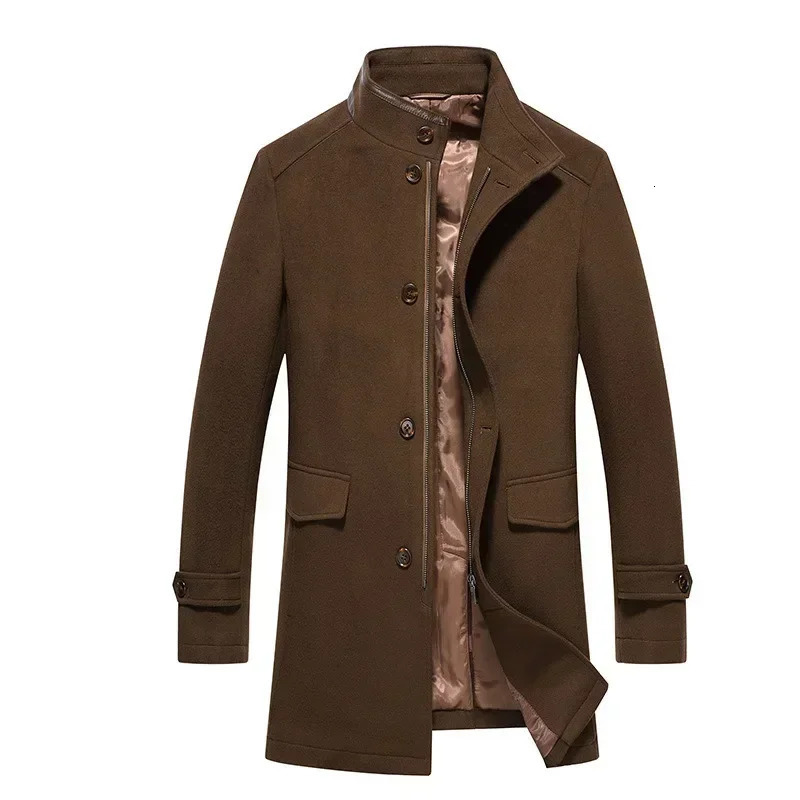 Autumn Mens Wool Blend Coat Long Thick Warm Woolen Stand Collar Waterproof Dark Blue Jacket Plus Size Casual Winter Overcoat Men 250106