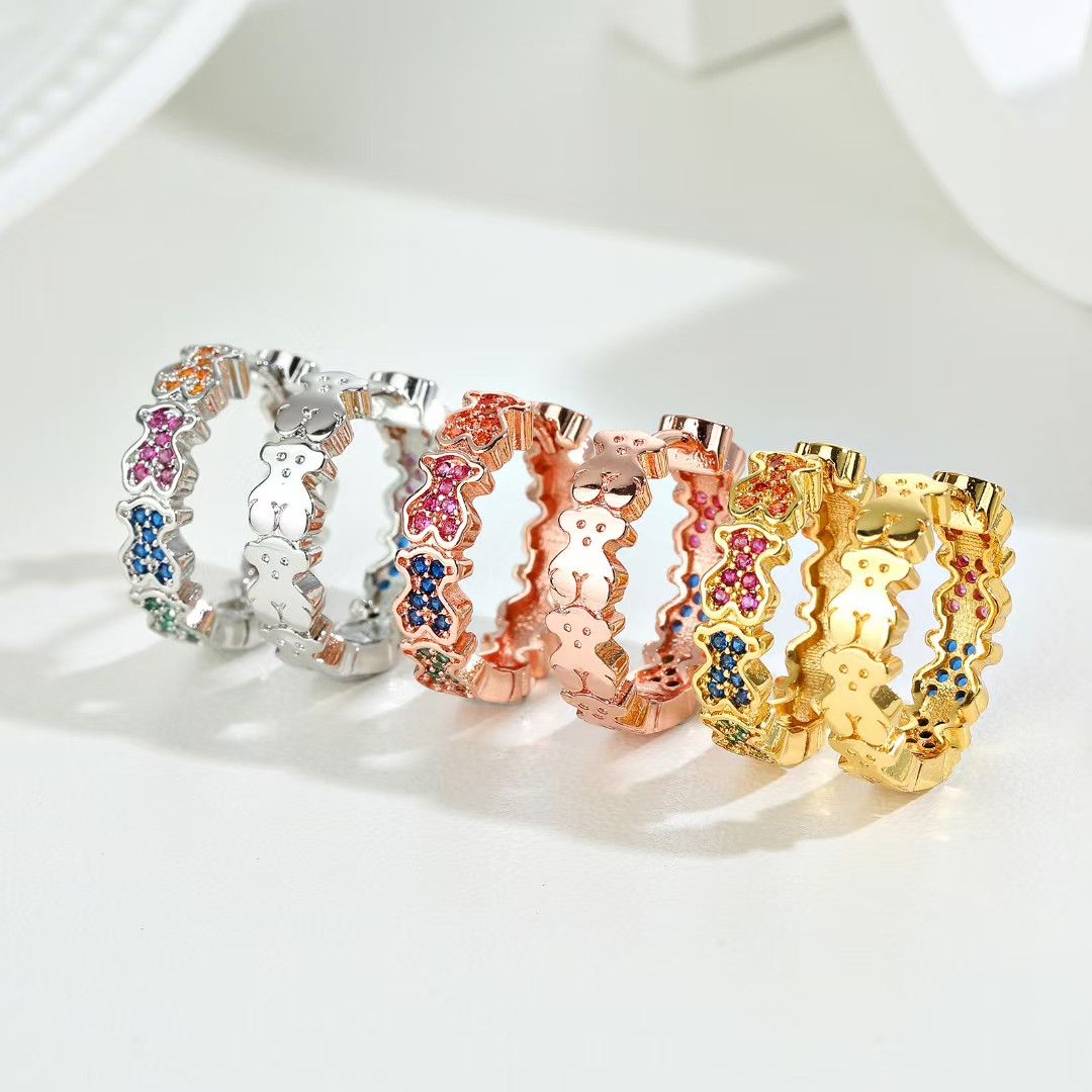 Fashion Women Men Bear Silver Gold Stainless Steel Copper Zircon Animal Circle Hoop Earrings Jewelry A Gift