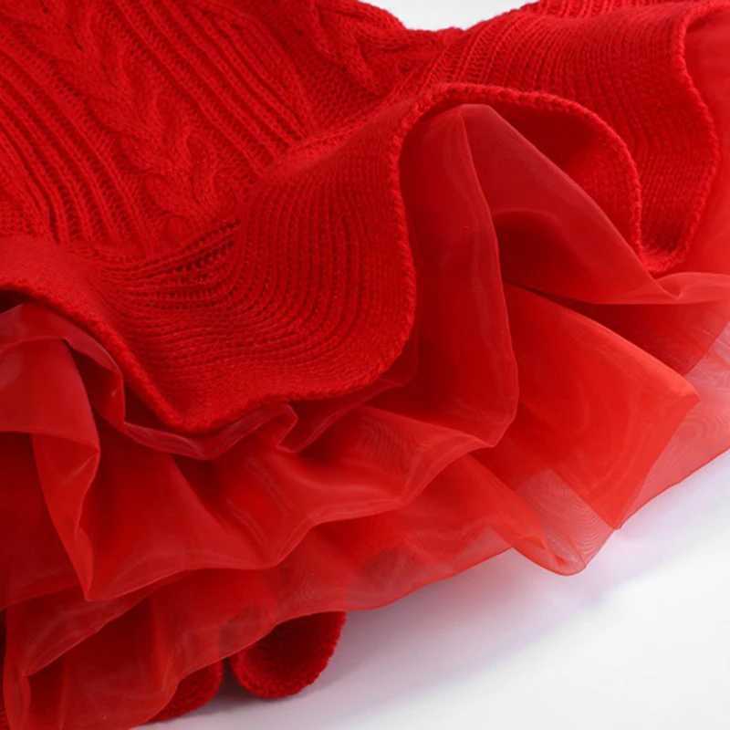 Autumn and winter girls new long sleeved mesh sweater Tutu dress Christmas Halloween birthday Par fashion warm wool dress W250111