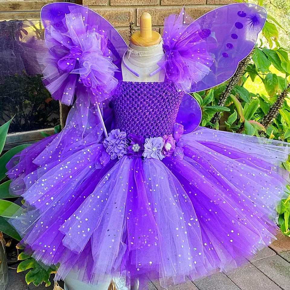 Girl Pink Flower Fairy Dress Children Flash Tutu Dress Butterfly Wings and Clockwork Set Children Role Playing Par Clothing W250111