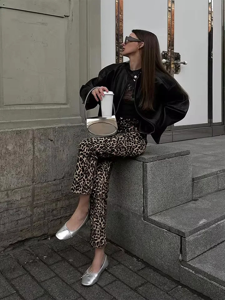 Fashion Leopard Print Slim Pencil Pants For Women High Waist Zipper Bodycon Trousers Chic Female Commuting Streetwear 250106
