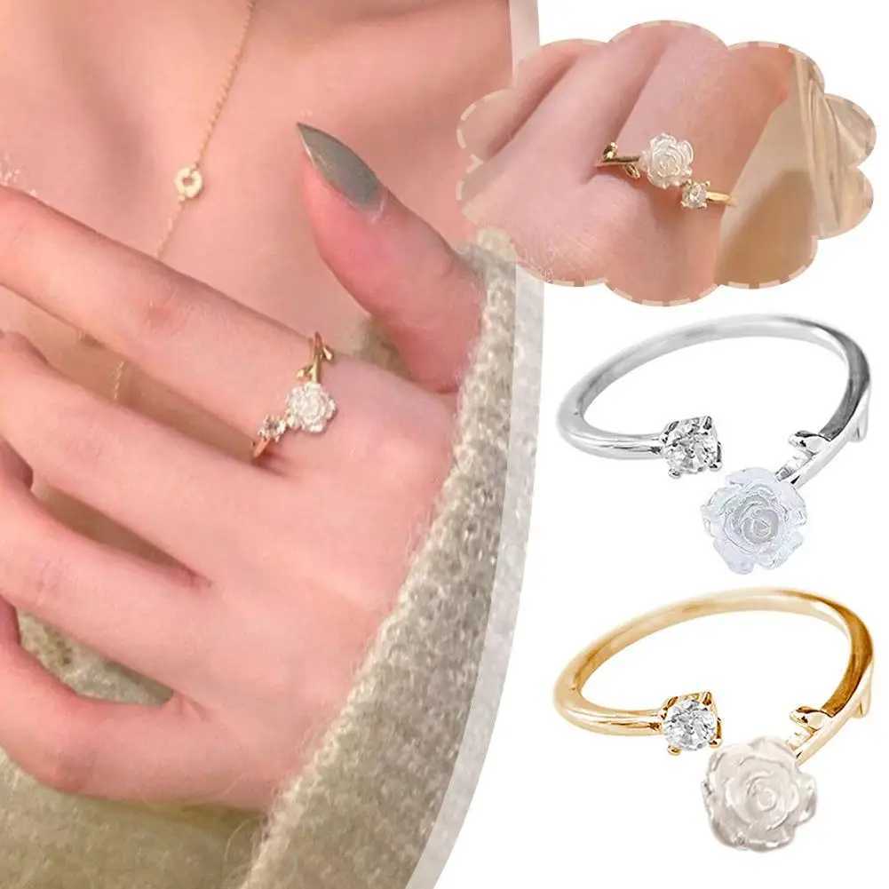 Luxury Zircon Flower Opening Rings for Women Cubic Zirconia Rose Blossom Tulip Adjustable Finger Wedding JewelryXJ250110