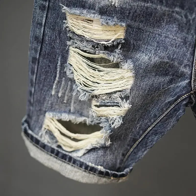 Vintage Japanese Style Mens Denim Shorts Casual Trendy Straight Leg Mid Waist Summer ed Five Piece 250108