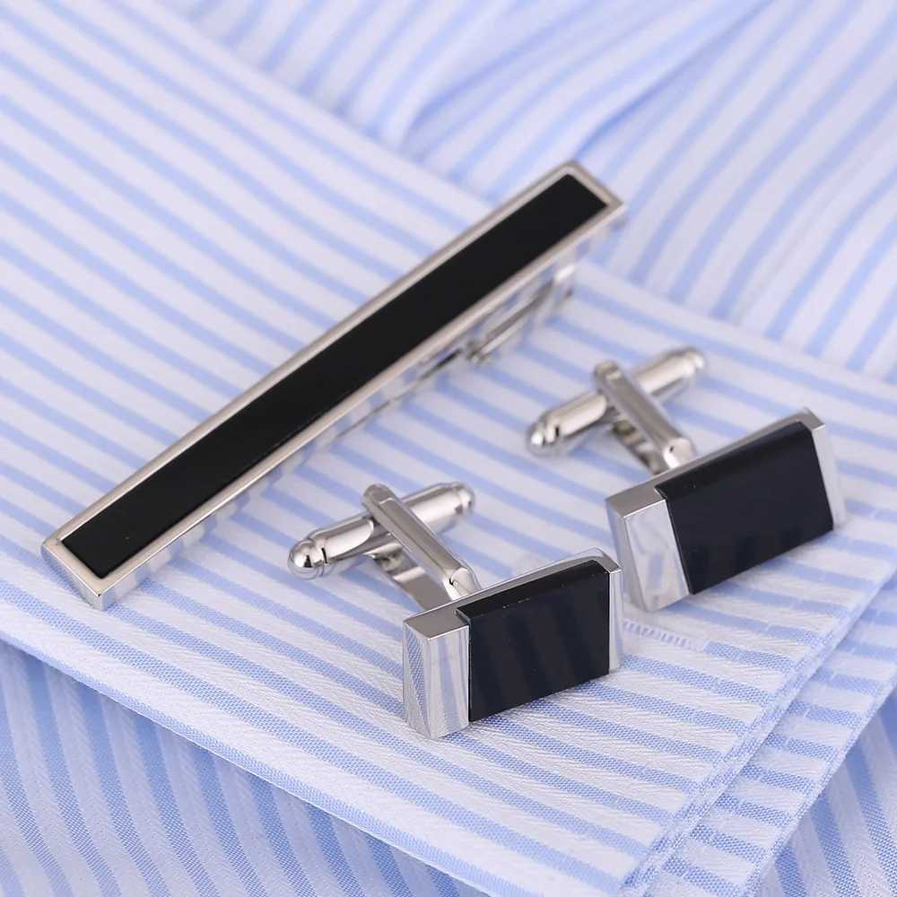 Vajra brass cufflinks tie clips 3Pcs set luxury Bonito black stone gemstone classic necklace tie pin rod set 35 W250111