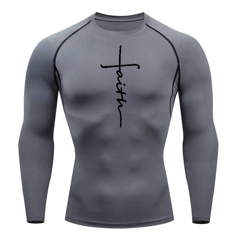 Christian Workout Compression Shirt Graphic Long Sleeve Rash Guard Sports Quick Drying T-shirt Top Mens Fitness Underwear W250111