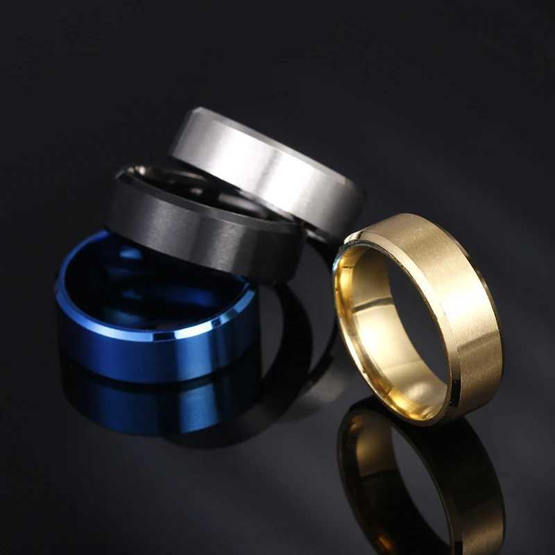 8mm matte stainless steel simple design pure titanium ring gold tone silver plated black blue ring mens jewelry gift W250111