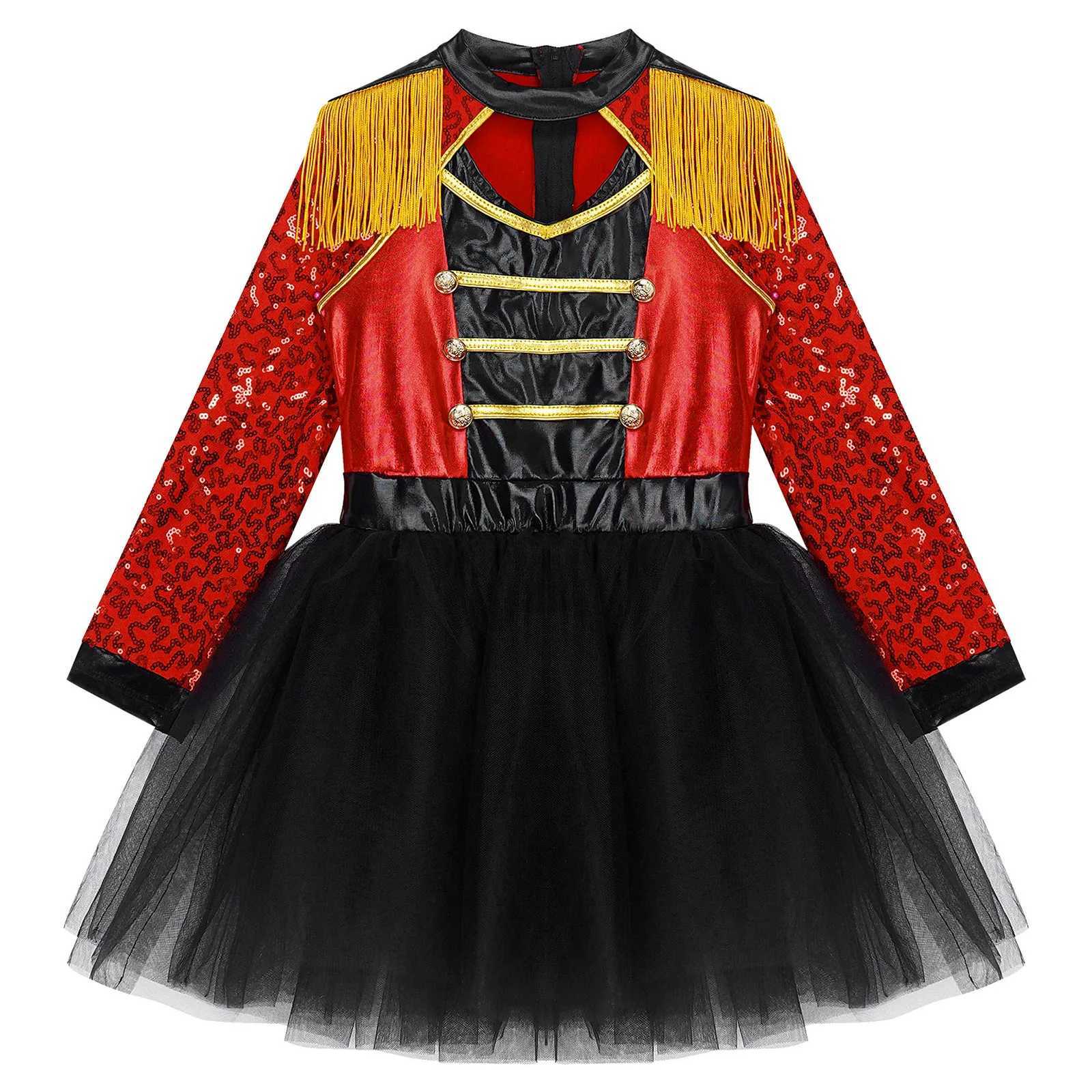 Childrens girl circus Ringmaster magic costume long sleeved sequined tight fitting Tutu dress Halloween lion taming theme Par role-playing set W250111