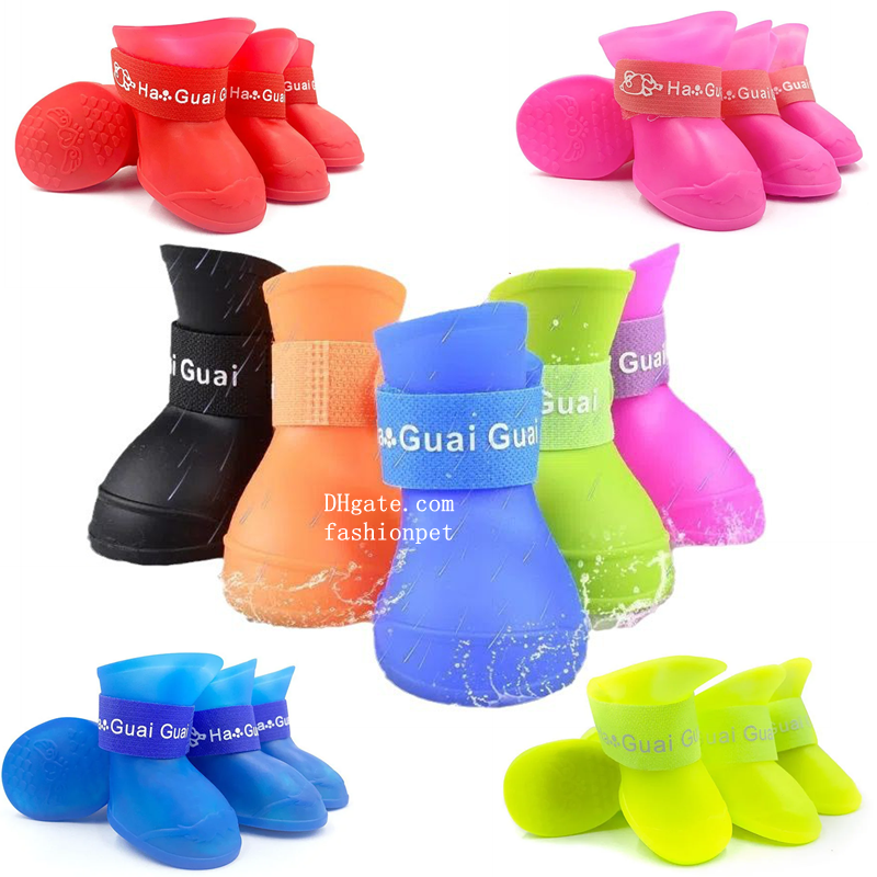 Cute Dog Rain Snow Boots Candy Colors Rubber Waterproof Anti-Slip Pet Waterproof Rain Shoes for Small Medium Dogs Outdoor Shoe Dog Ankle Boots Pet Rai