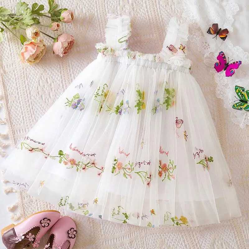 Summer girl dress rainbow sleeveless 2024 new princess birthday Par childrens sequin Tutu dress children 1-5Y baby W250111