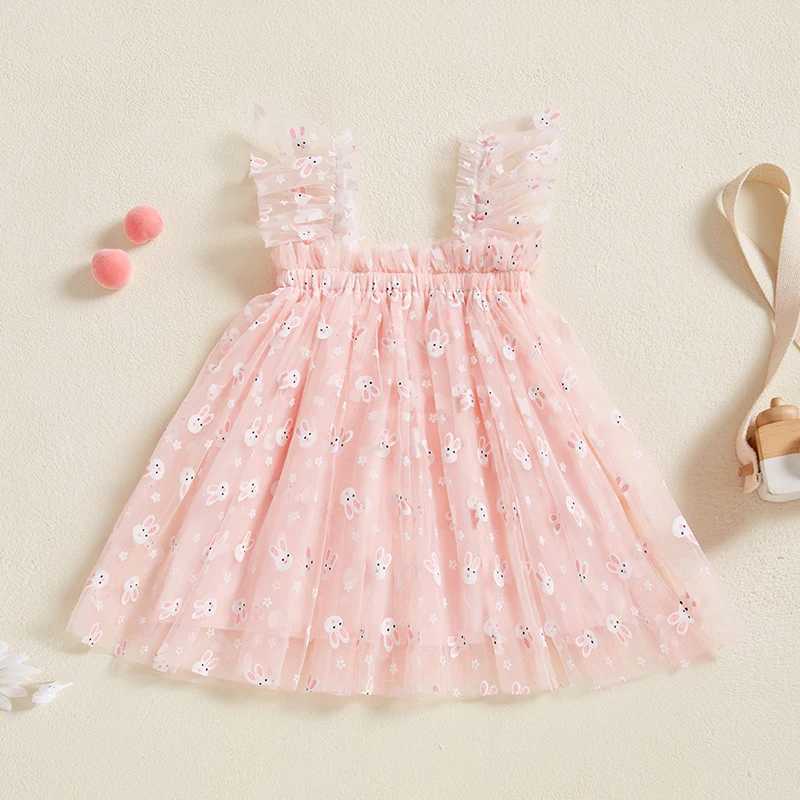 Preschool girl sleeveless dress Easter set casual summer carrot/rabbit print mesh chiffon dress cute clothes W250111