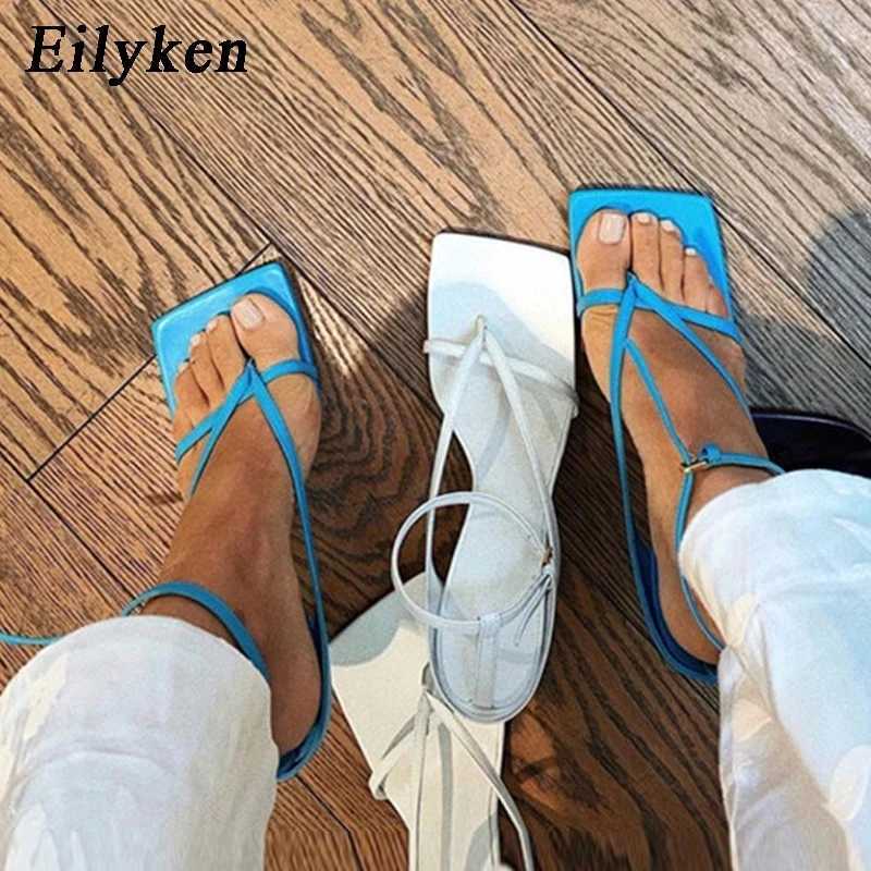 New Arrival Eilyken New Fashion Pinch Narrowband Womens Sandals Summer Square Open Anklet Buckle High Heels Womens Shoes T250110