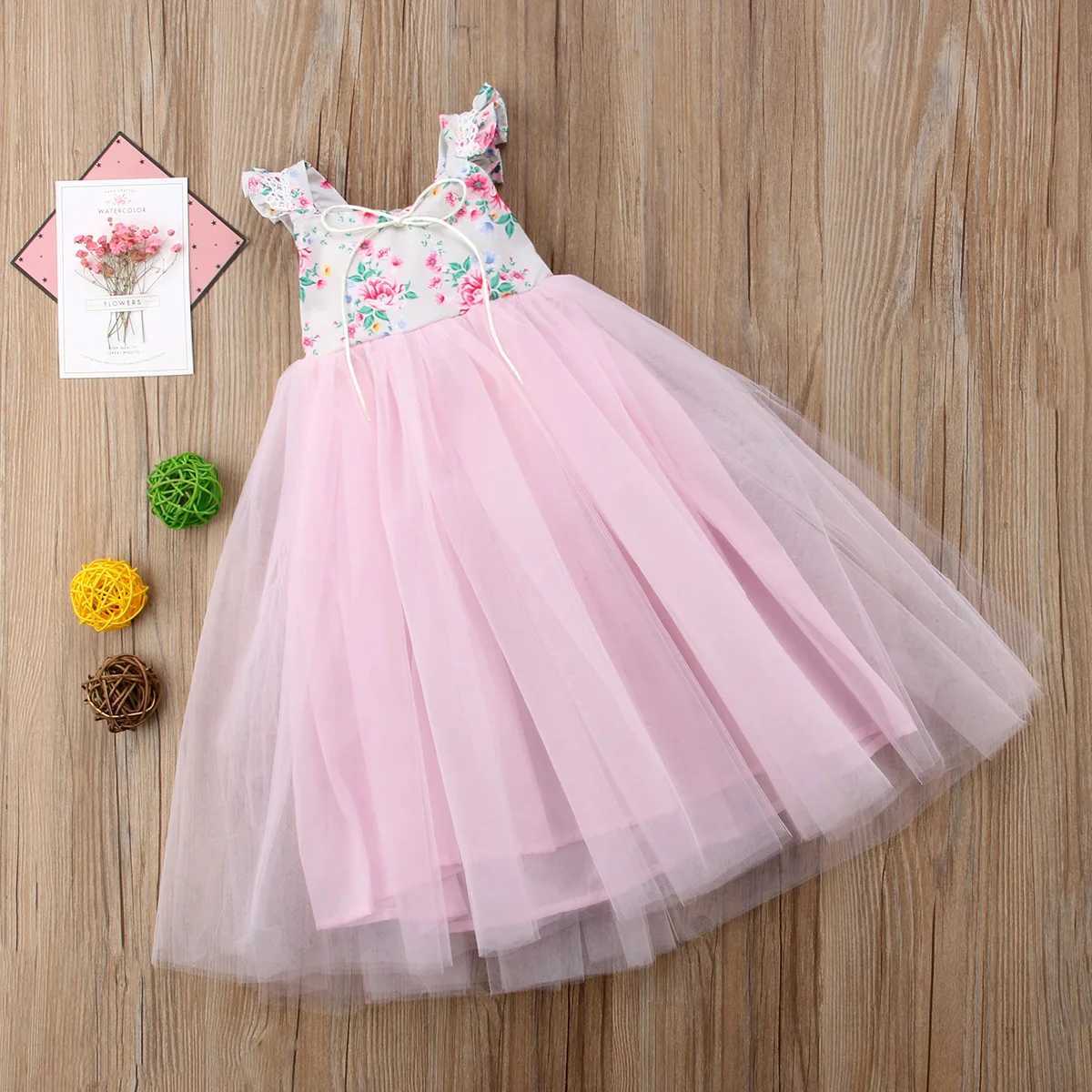 1-7 year old childrens girl princess evening dress Par wedding birthday chiffon Tutu dress baby girl summer long skirt W250111