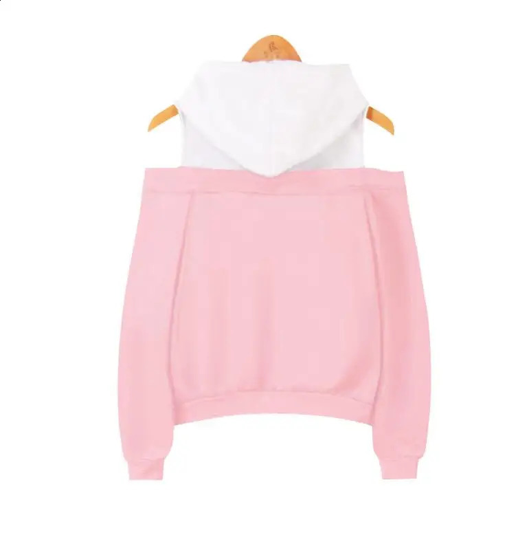 Autumn fashion Strapless shoulder fake two-piece hooded sweatshirt women 250106
