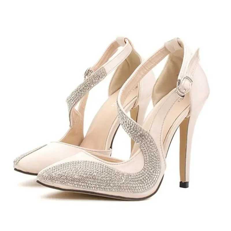 New Arrival womens sandals with rhinESTone corner toe Buckle strap sexy club hollow slim high heels evening club party wedding shoes T250110