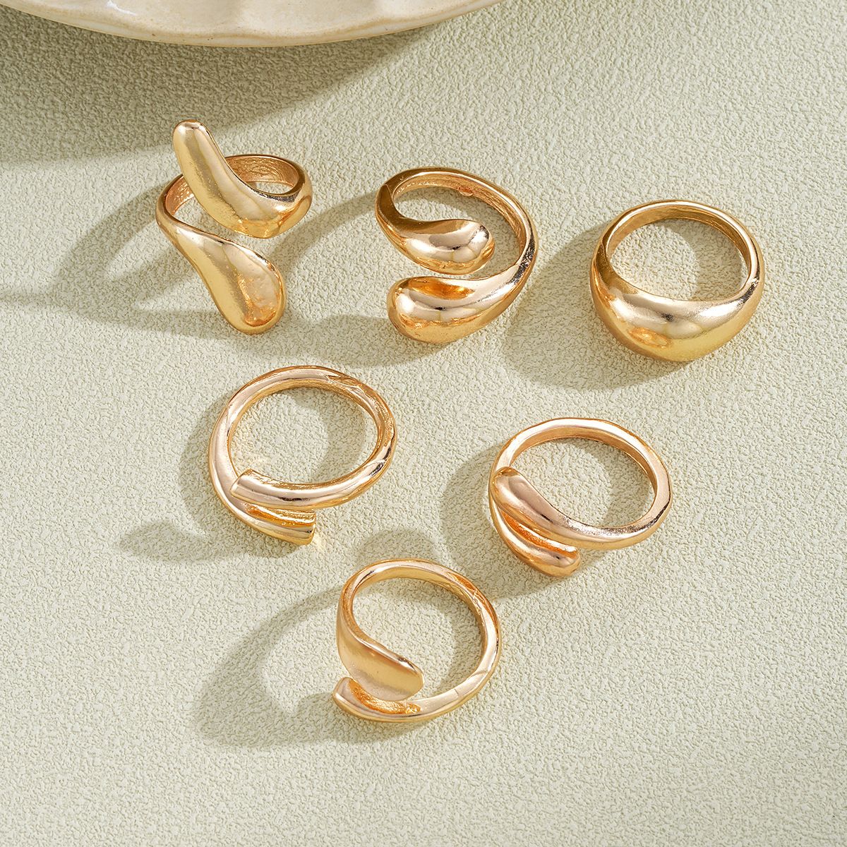 designer ring Explosive irregular droplet ring, niche metal texture smooth ring, exaggerated geometric opening ring, 6-piece set
