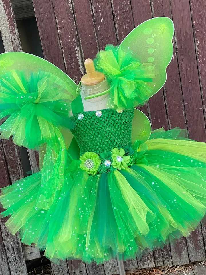 Girl Green Flower Fairy Dress Childrens Flash Tutu Dress Butterfly Wings and Clockwork Set Childrens Role Playing Par Clothing W250111