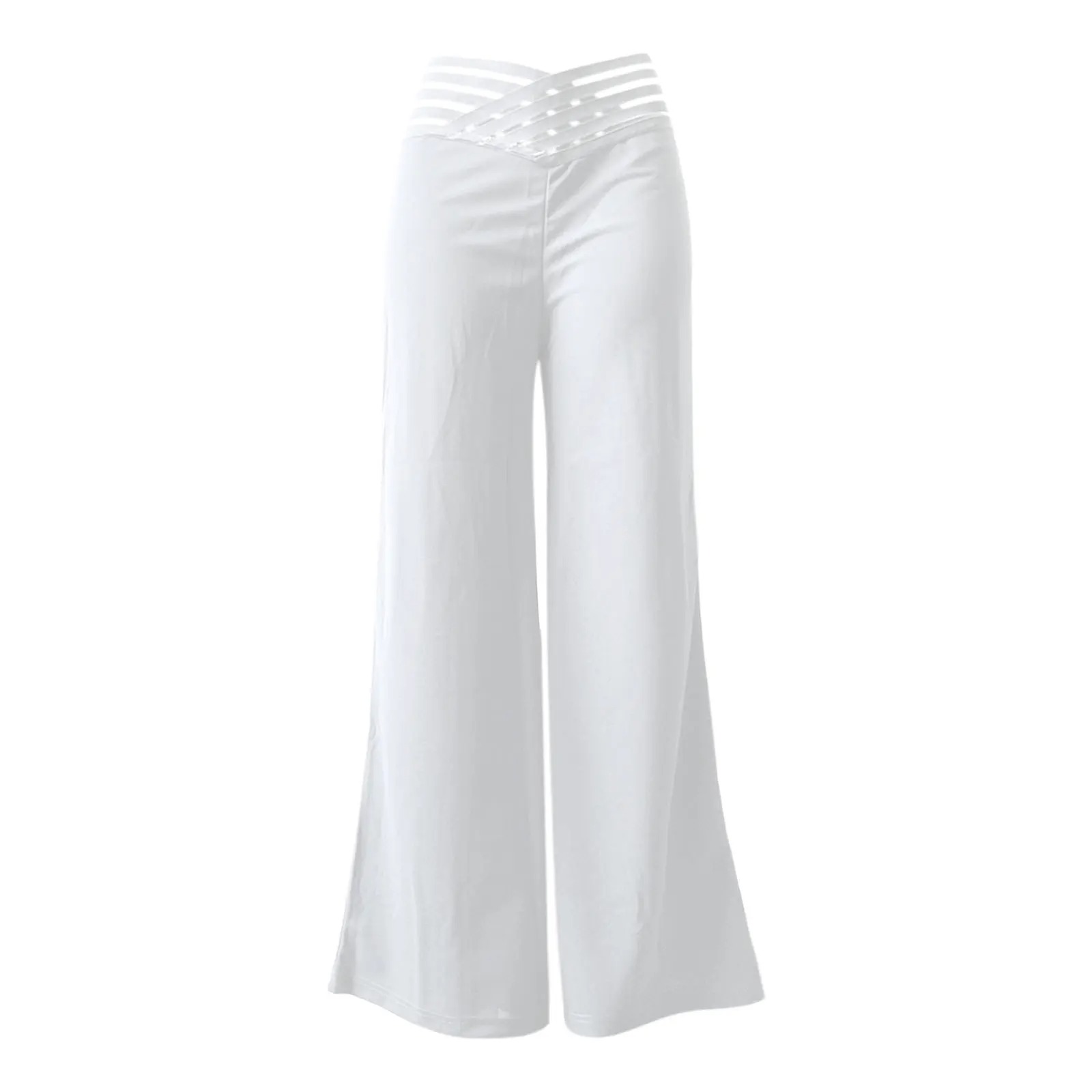 Women Wide Leg Flared Pants Autumn Casual Crisscross Sheer Mesh Patch High Waist Trousers Y2k Streetwear Elegant Work Pant