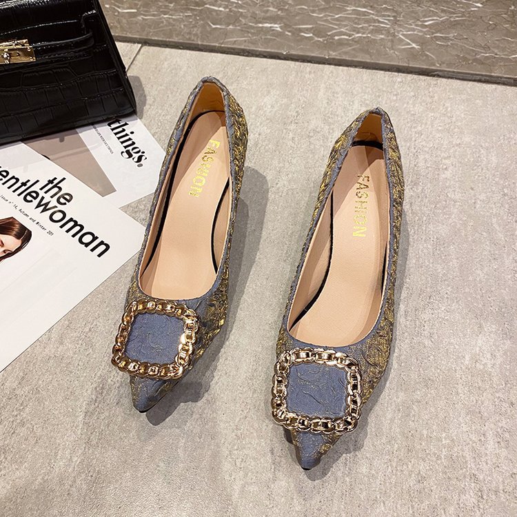 Women Dress Shoes Fashion High Heel New Trendy Pointed Toe Versatile Square Design Triple Black Apricot Blue Free shipping