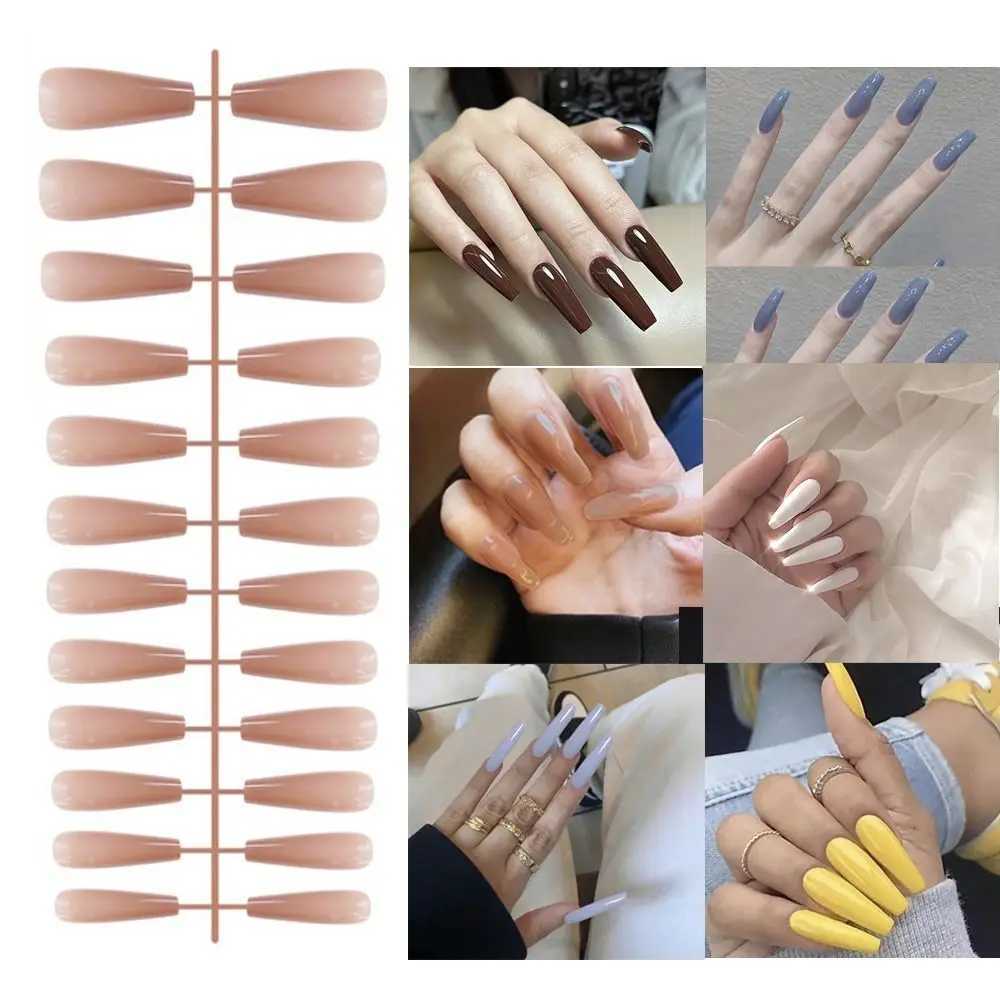 24Pcs Solid Color Fake Nails Bright Long Ballet False Nails Detachable Wearable Full Cover Manicure Press-on Nails for Women NewXJ250110